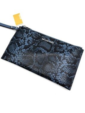 Michael Kors Large Jet Set Travel Snakeskin TZ Wristlet Denim